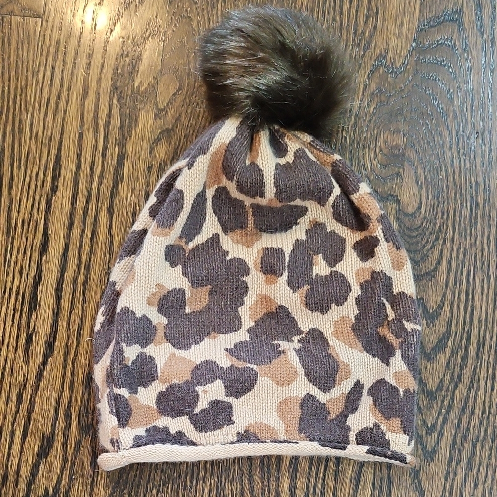 Ann Taylor Leopard Print Hat with Pom Pom